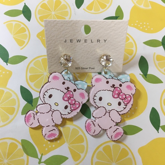 🍊NWT Sanrio Hello Kitty Pink Teddy CZ Earrings - Picture 4 of 10